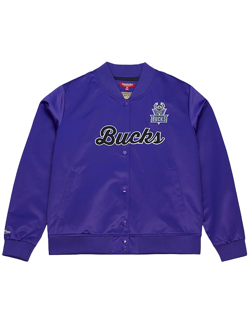 Women's Mitchell & Ness HWC '93 Milwaukee Bucks Script Satin Jacket-front