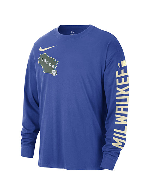 Nike 2024-2025 City Edition Max90 Milwaukee Bucks Long Sleeve T-Shirt-front