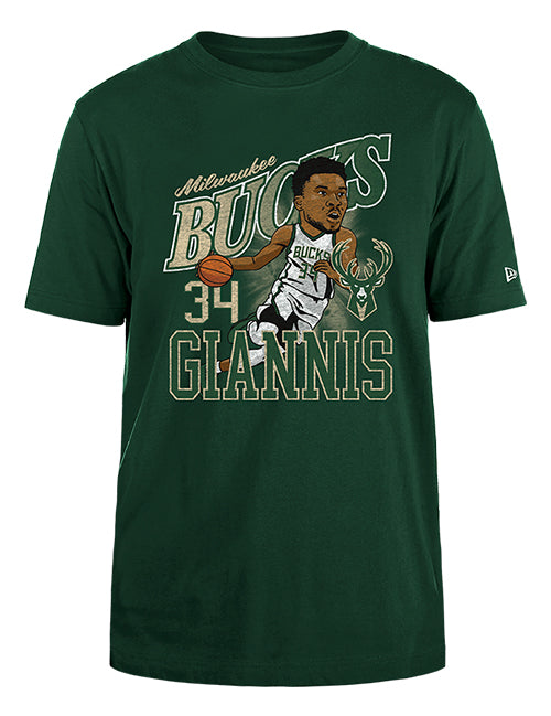 New Era Caricature Giannis Antetokounmpo Milwaukee Bucks T-Shirt-front