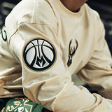 Pro Standard Living Large Milwaukee Bucks Drop Shoulder Long Sleeve T-Shirt-on model (sleeve)