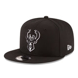 New Era Tonal Icon Milwaukee Bucks Snapback Cap In Black & White - Angled Left Side View