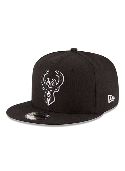 New Era Tonal Icon Milwaukee Bucks Snapback Cap In Black & White - Angled Left Side View