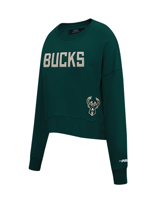 Women's Pro Standard Game Day Milwaukee Bucks Crewneck Sweatshirt-angled front