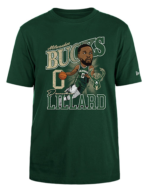 New Era Caricature Damian Lillard Milwaukee Bucks T-Shirt-front