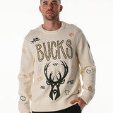 Bucks In Six x The Wild Collective All Over Print Jacquard Milwaukee Bucks Crewneck Sweatshirt-front