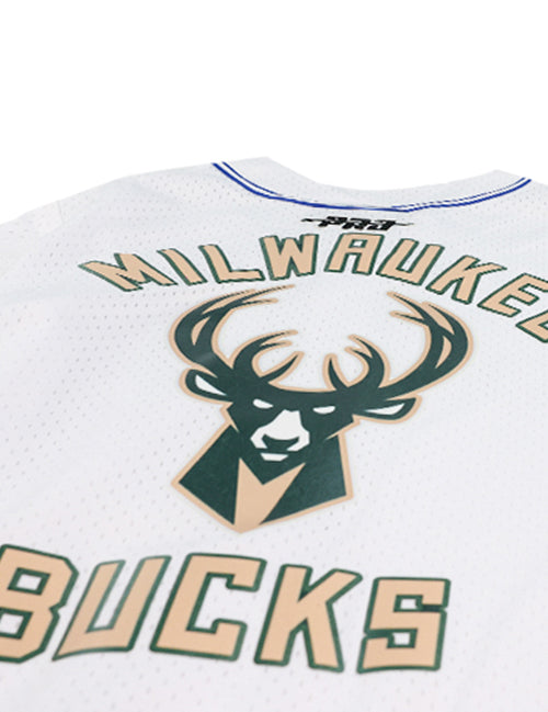 Pro Standard 2024-25 City Edition Wordmark Milwaukee Bucks Mesh T-Shirt-back, close-up