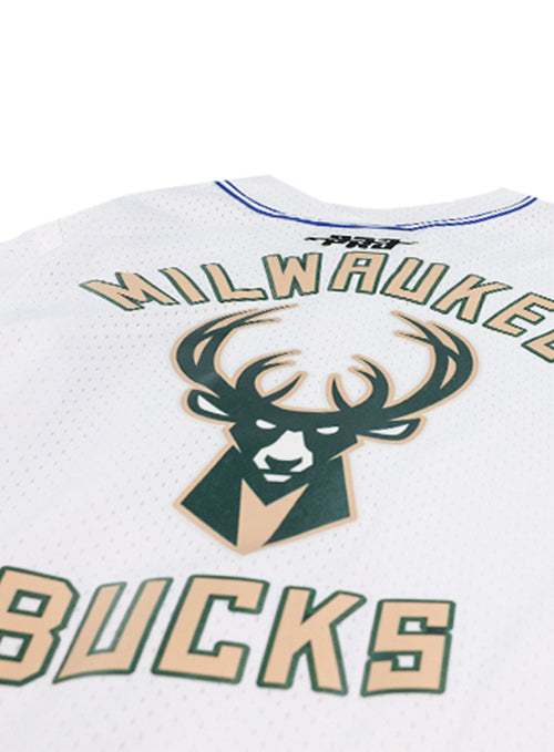 Pro Standard 2024-25 City Edition Wordmark Milwaukee Bucks Mesh T-Shirt-back, close-up