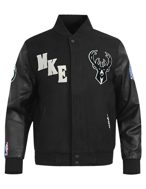 Pro Standard First Time Milwaukee Bucks Varsity Wool Jacket-front