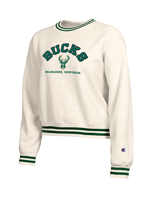 Women's Champion Reverse Weave Milwaukee Bucks Ribbed Crewneck Sweatshirt-front