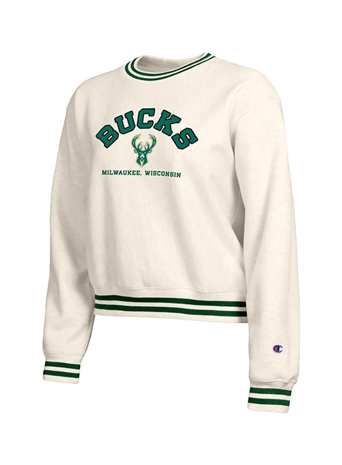 Women's Champion Reverse Weave Milwaukee Bucks Ribbed Crewneck Sweatshirt-front