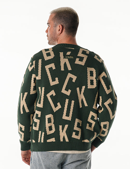 Bucks In Six x The Wild Collective Letter Scramble Milwaukee Bucks Button Cardigan-back