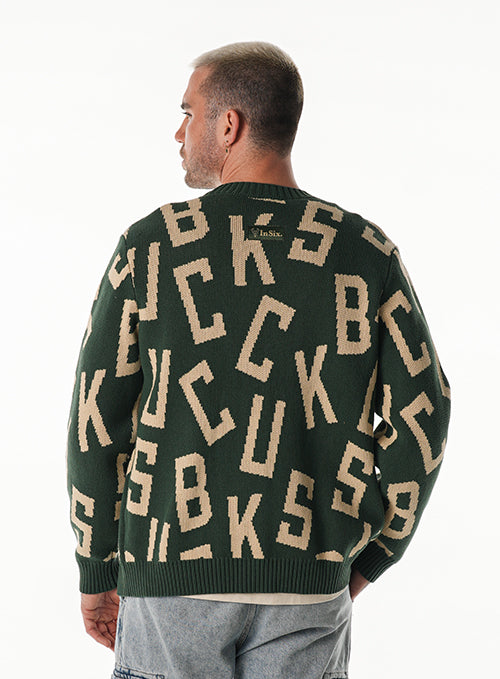 Bucks In Six x The Wild Collective Letter Scramble Milwaukee Bucks Button Cardigan-back