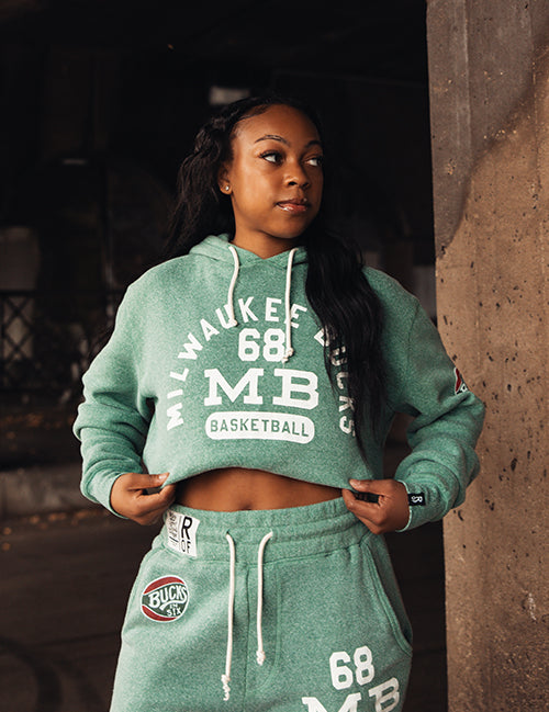 Bucks In Six x Roots Of Fight  '68 Milwaukee Bucks Hooded Sweatshirt-model