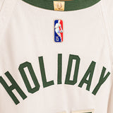 Signed Game Used 2022 Association Edition Jrue Holiday Milwaukee Bucks Authentic jersey-close up back