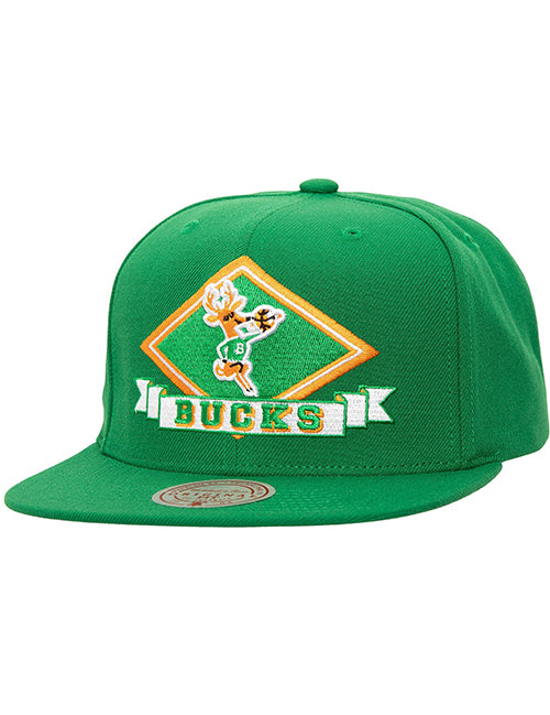 Mitchell & Ness HWC '68 Diamond Milwaukee Bucks Snapback Hat-front