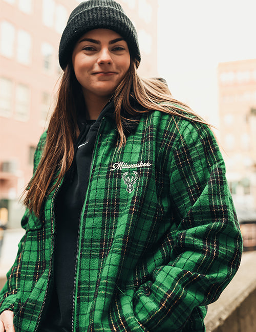 Bucks In Six x The Wild Collective Plaid Milwaukee Bucks Jacket-model front