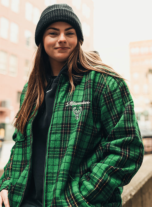 Bucks In Six x The Wild Collective Plaid Milwaukee Bucks Jacket-model front