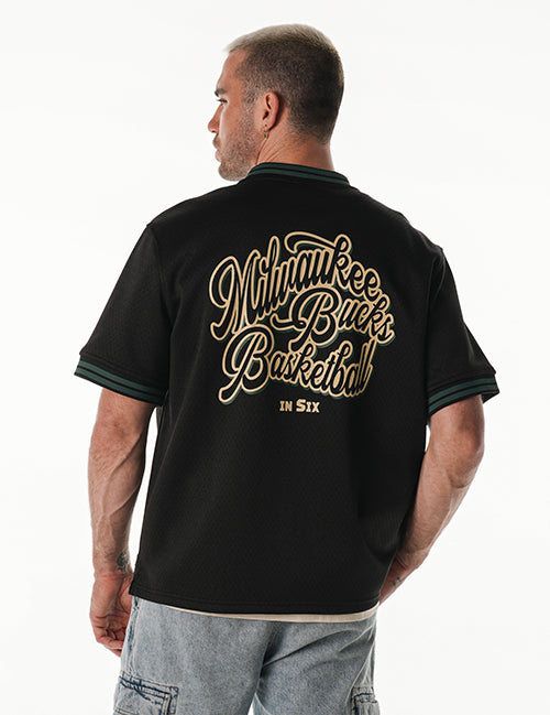 Bucks In Six x The Wild Collective 3 Line Milwaukee Bucks Mesh Zip-Up Jersey T-Shirt-back