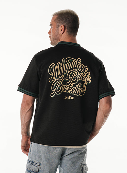 Bucks In Six x The Wild Collective 3 Line Milwaukee Bucks Mesh Zip-Up Jersey T-Shirt-back