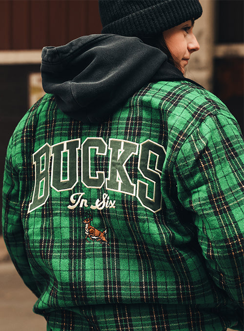 Bucks In Six x The Wild Collective Plaid Milwaukee Bucks Jacket-model back