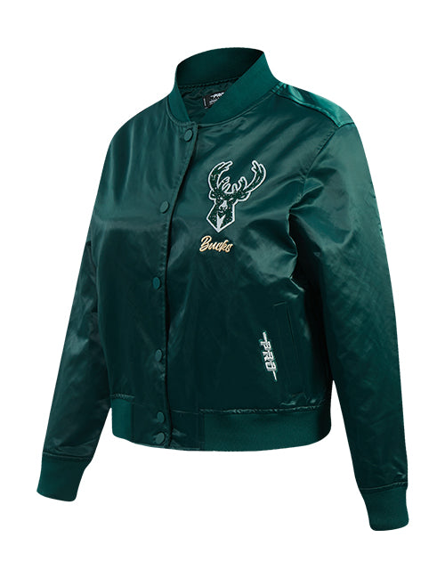 Women's Pro Standard Crystalline Milwaukee Bucks Satin Jacket-angeld front