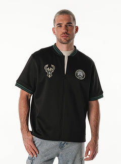 Bucks In Six x The Wild Collective 3 Line Milwaukee Bucks Mesh Zip-Up Jersey T-Shirt-front