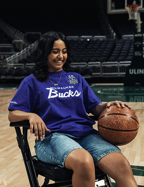 Women's Mitchell & Ness HWC '93 Classic Milwaukee Bucks T-Shirt- on model