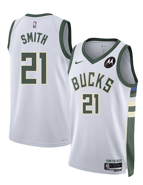 Nike 2022 Association Edition Tyler Smith Milwaukee Bucks Swingman Jersey-collage