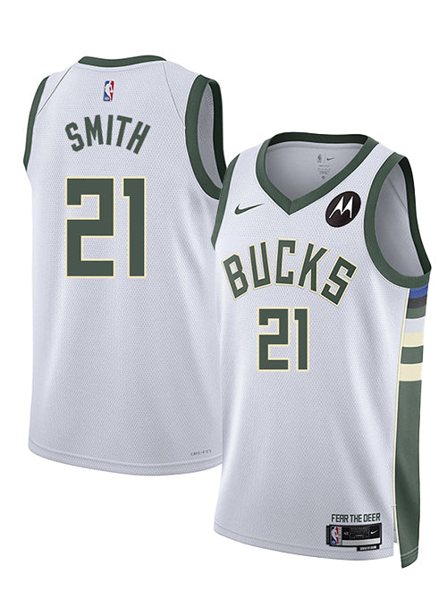 Nike 2022 Association Edition Tyler Smith Milwaukee Bucks Swingman Jersey-collage