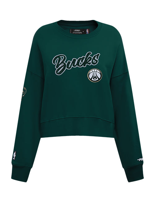 Women's Pro Standard Crystalline Milwaukee Bucks Crewneck Sweatshirt-front