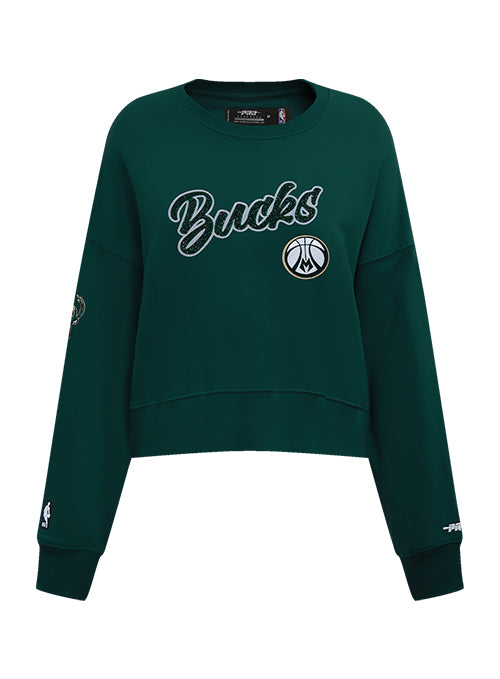 Women's Pro Standard Crystalline Milwaukee Bucks Crewneck Sweatshirt-front