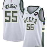 Nike 2022 Association Edition Delon Wright Milwaukee Bucks Swingman Jersey-collage