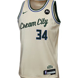 Youth Nike 2025-26 City Edition Giannis Antetokounmpo Milwaukee Bucks Swingman Jersey-front