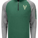 New Era Active Spine Milwaukee Bucks 1/4 Zip Pullover In Green & Grey - Front View