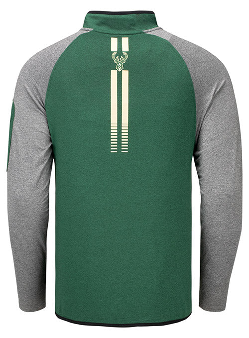 New Era Active Spine Milwaukee Bucks 1/4 Zip Pullover In Green & Grey - Back View