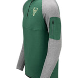 New Era Active Spine Milwaukee Bucks 1/4 Zip Pullover In Green & Grey - Left Side View