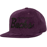 Mitchell & Ness HWC '93 Milwaukee Bucks Script Corduroy Snapback Hat-front