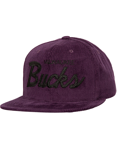 Mitchell & Ness HWC '93 Milwaukee Bucks Script Corduroy Snapback Hat-front