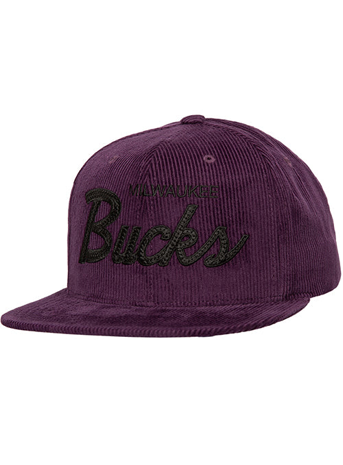 Mitchell & Ness HWC '93 Milwaukee Bucks Script Corduroy Snapback Hat-front