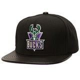 Mitchell & Ness HWC '93 Leather Strap Milwaukee Bucks Snapback Hat-front