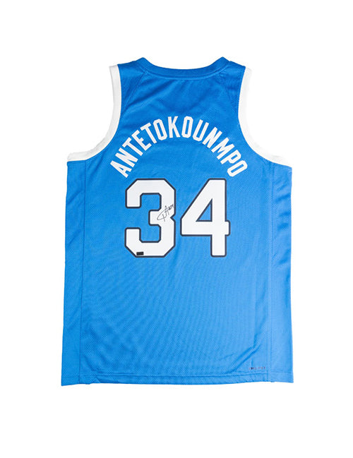 Signed Nike 2024 Olympics Giannis Antetokounmpo Greece Swingman Jersey-BACK