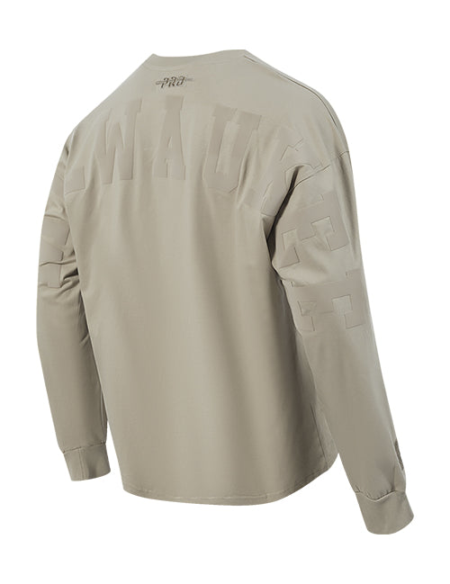 Pro Standard Wingspan Milwaukee Bucks Taupe Drop Shoulder Long Sleeve T-Shirt-back