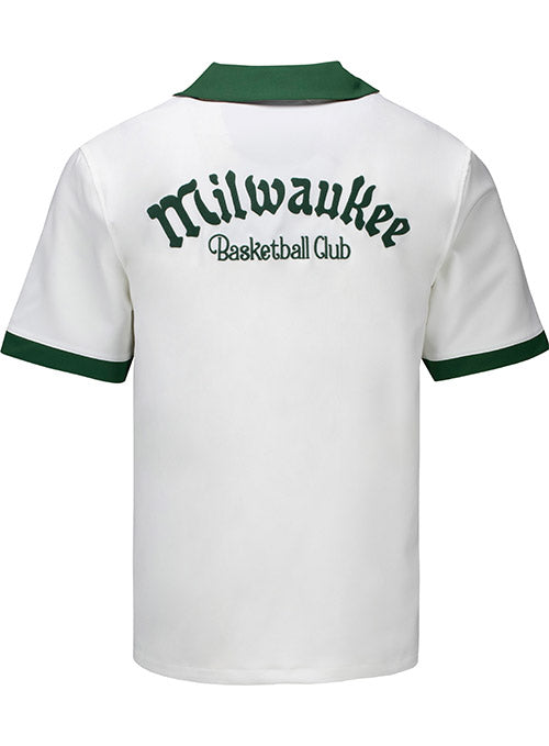 The Wild Collective Button Up Milwaukee Bucks Bowling Shirt In White & Green - Back View