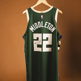 Signed Game-Used Nike 2022 Icon Edition Khris Middleton Milwaukee Bucks Authentic Jersey-back