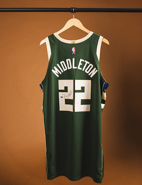 Signed Game-Used Nike 2022 Icon Edition Khris Middleton Milwaukee Bucks Authentic Jersey-back