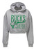 Women's The Wild Collective Embossed Spark Cropped Hooded Sweatshirt In Grey & Green - Front View