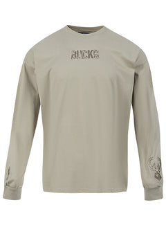 Pro Standard Wingspan Milwaukee Bucks Taupe Drop Shoulder Long Sleeve T-Shirt-front