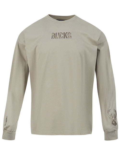 Pro Standard Wingspan Milwaukee Bucks Taupe Drop Shoulder Long Sleeve T-Shirt-front