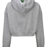 Women's The Wild Collective Embossed Spark Cropped Hooded Sweatshirt In Grey & Green - Back View