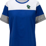 Women's Antigua Flip Icon State Milwaukee Bucks T-Shirt In Blue, White & Grey - Front View